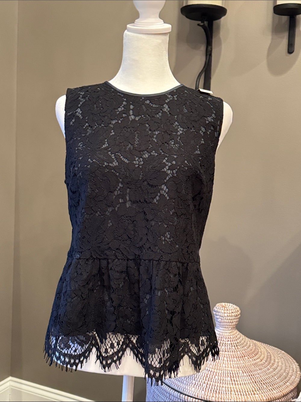 Black Lace Peplum Sleeveless Top - Brand